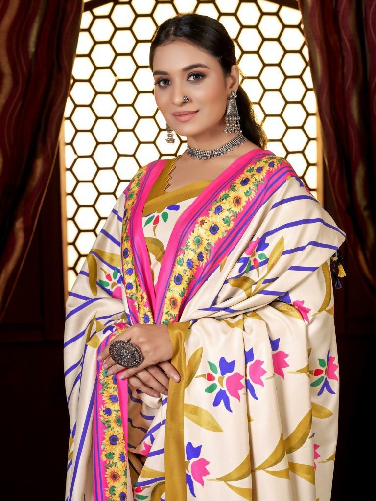 Aayaa Designer Winter Collection Printed Saree With Shawl - Multi Color | Grocsy