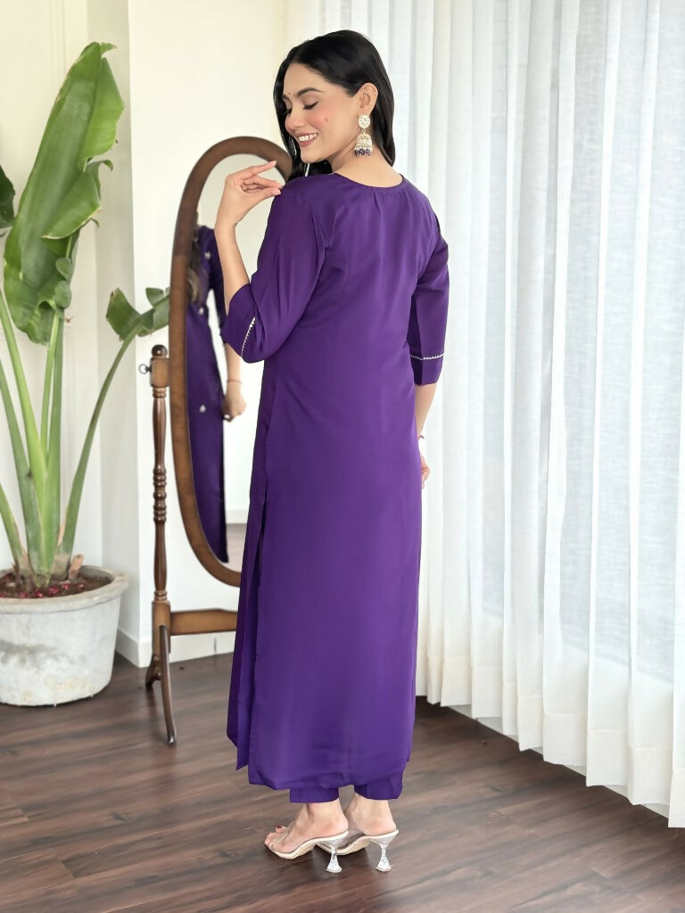 Blue Viscose Chanderi Stitched Suit With Dupatta - Tanisha | Grocsy