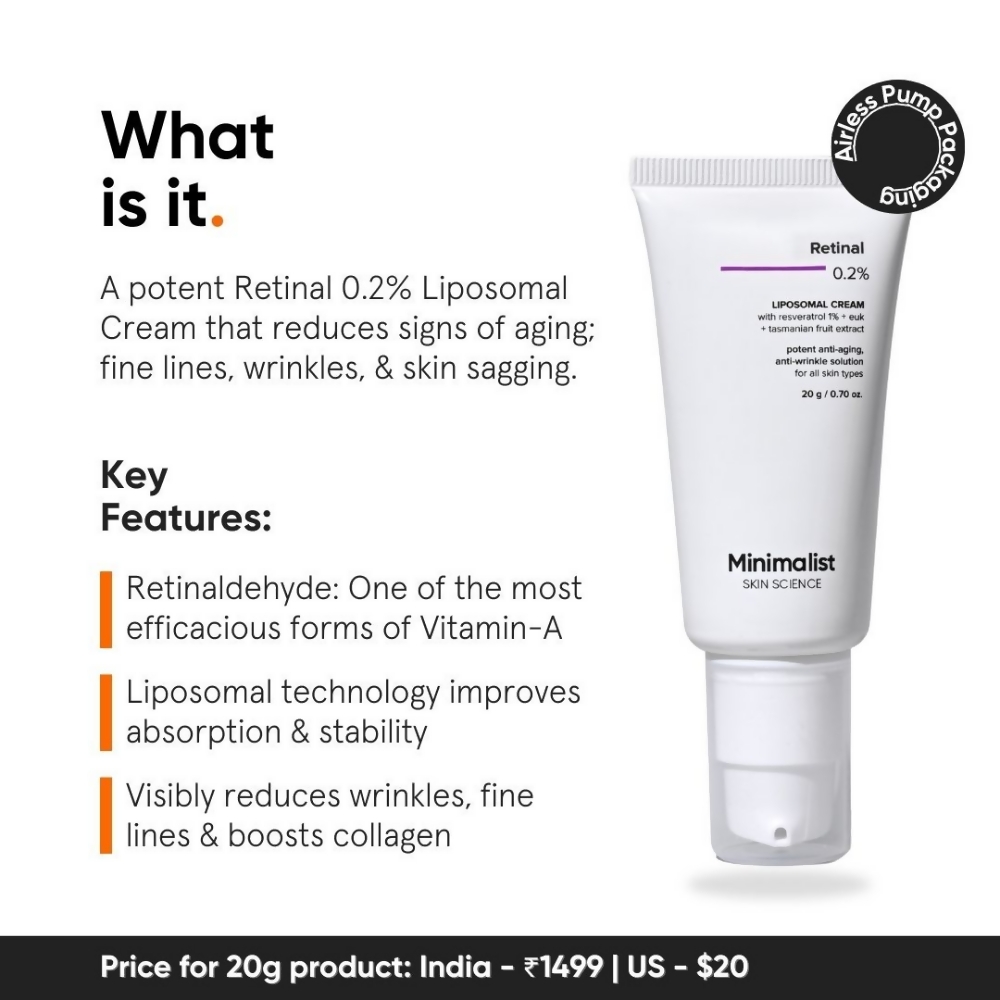Minimalist Retinal 0.2% Liposomal Cream With Potent Antioxidant EUK, Resveratrol & Tasmanian Extract | Grocsy