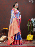 Lorenvalley Fashion Lavender Kanjivaram Silk Woven Design with Zari Weaving Saree | Grocsy