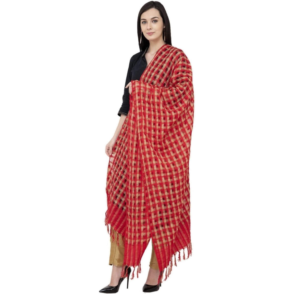 A R Silk Golder Box Regular Dupatta Color Red Dupatta or Chunni | Grocsy