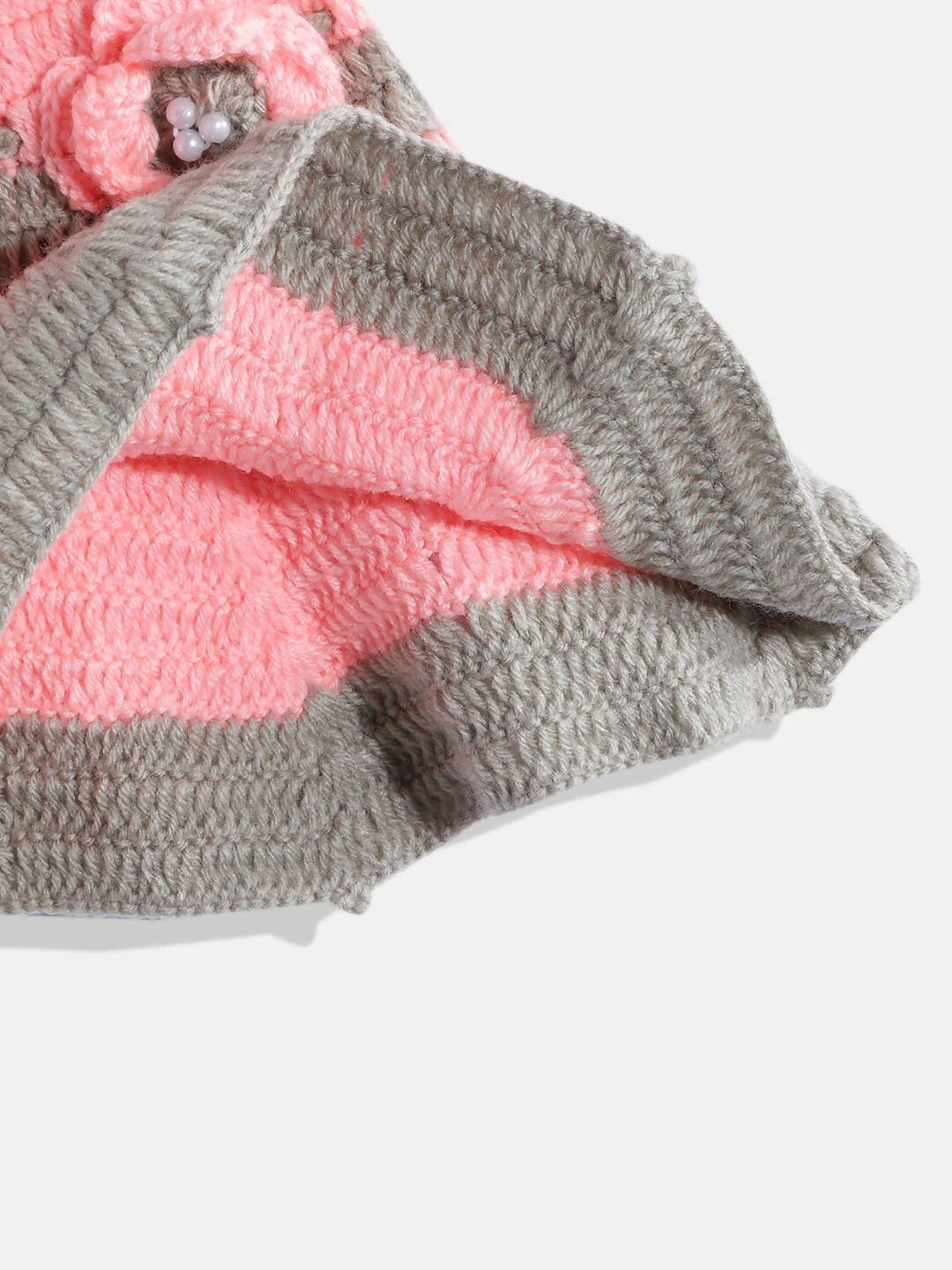 Chutput Kids Woollen Hand Knitted Short Sleeves Flower Detail Dress For Baby Girls - Pink | Grocsy