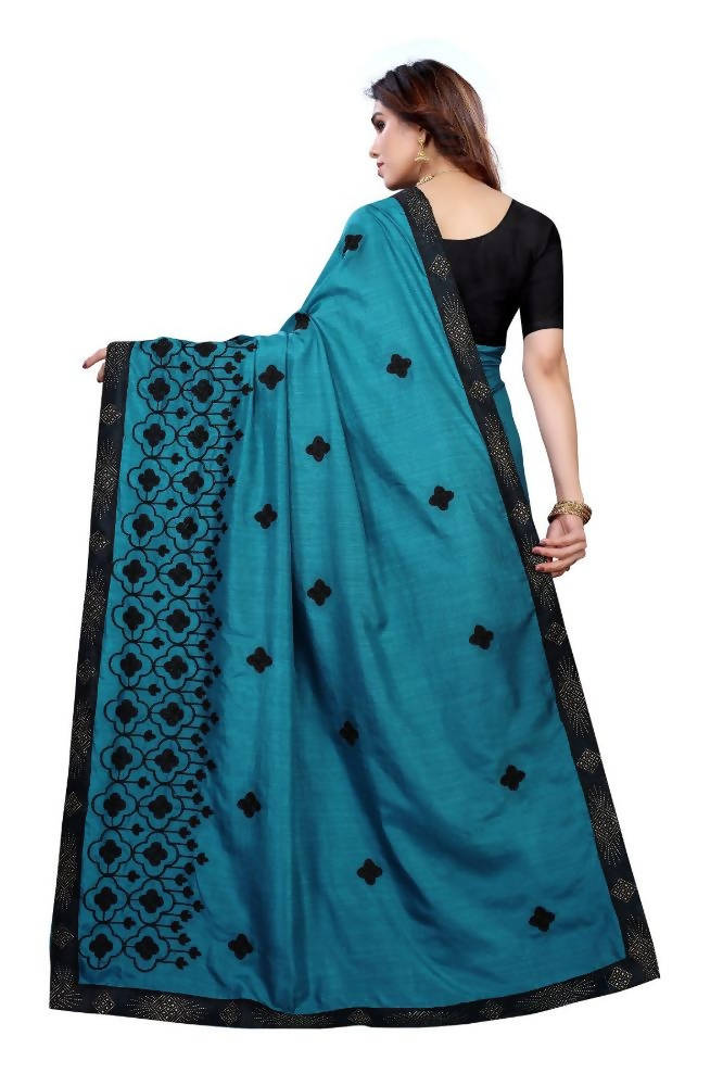 Vamika Rama Green Dola Silk Embroidery Saree | Grocsy
