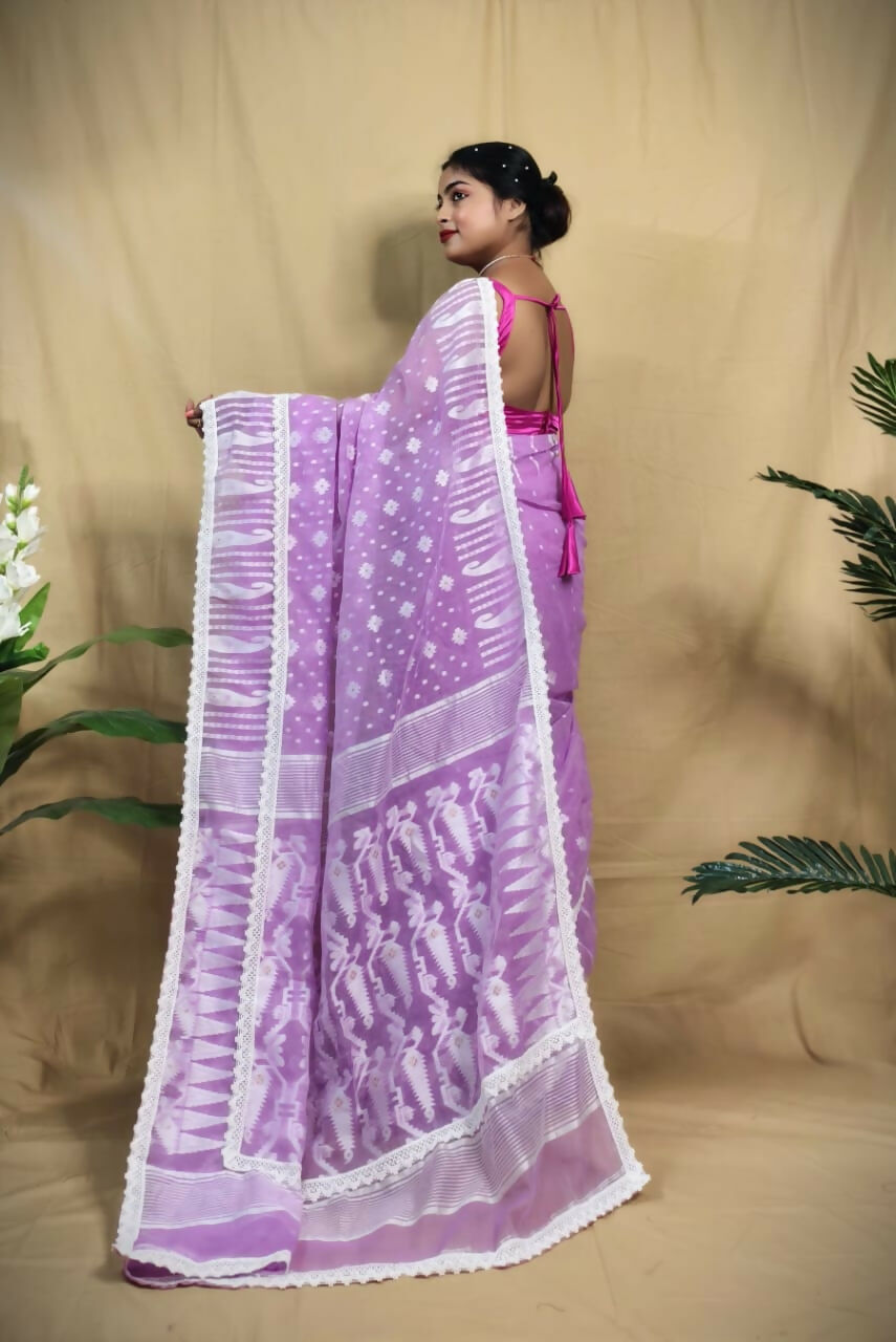 Exclusive Collection Beautiful Purple Jaal Jamdani Saree | Grocsy