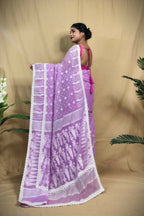 Exclusive Collection Beautiful Purple Jaal Jamdani Saree | Grocsy