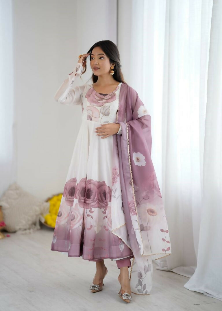 Teeya Creation Onion Color Soft organza Silk Digital Print Party Wear Gown | Grocsy