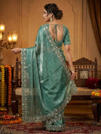 Joban Fashion Green Fandy Satin Silk Party Wear Sarees | Grocsy