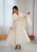 Teeya Creation Cream Kora Cotton Designer Embroidery Work long Gown | Grocsy