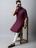 Even Apparels Maroon Color Pure Cotton Solid Men's Kurta With Shirt Collar (MMS755) | Grocsy