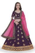 Dwiden Purple Kamal Tafetta Sattin Semi-Stitched Girl's Lehenga Choli | Grocsy
