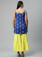 Ahalyaa Womens Royal Blue Pure Cotton Printed Tunic Sharara Set | Grocsy