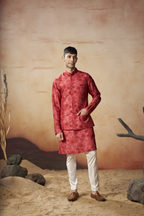 Floral Print Silk Nehru Jacket Set by Hilo Design | Grocsy