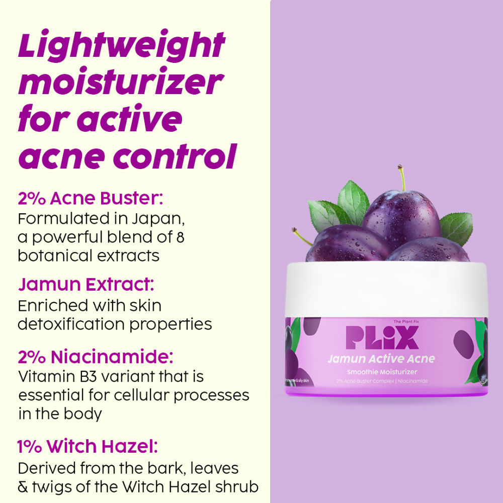 PLIX The Plant Fix Jamun Active Acne Regime With Cleanser, Body Wash & Moisturizer | Grocsy