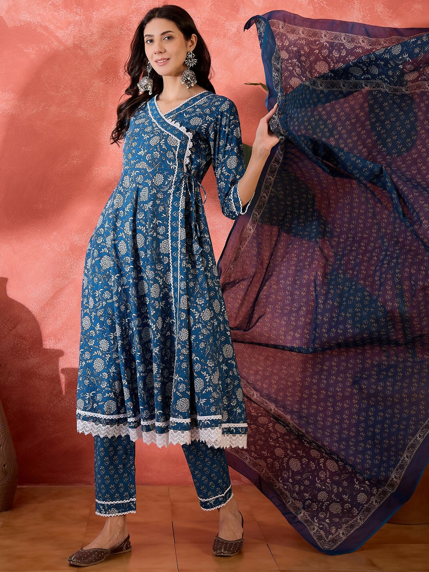 Joban Fashion Printed Blue Pure Cotton Kurta Set | Grocsy