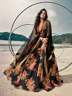 Myra Black Organza Printed Lehenga | Grocsy