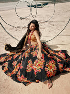 Myra Black Organza Printed Lehenga | Grocsy