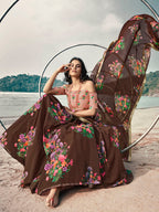 Myra Pink Organza Printed & Embroidered Lehenga | Grocsy