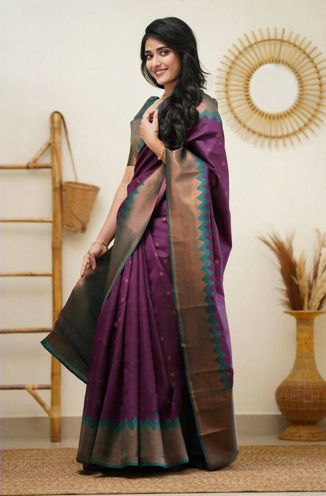 DEIANA'S Beautiful Designer Golden zari Soft Lichi Silk Saree - Wine | Grocsy