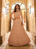 Myra Peach Crepe Embroidered Lehenga | Grocsy