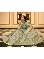 Myra Turquoise Organza Embroidered Lehenga | Grocsy