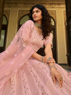 Myra Baby Pink Organza Embroidered Lehenga | Grocsy