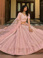Myra Baby Pink Organza Embroidered Lehenga | Grocsy
