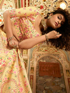 Myra Yellow Art Silk Embroidered Lehenga | Grocsy