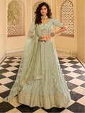 Myra Pista Green Crepe Embroidered Lehenga | Grocsy