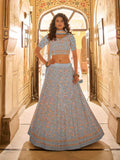 Myra Blue Crepe Embroidered Lehenga Choli | Grocsy