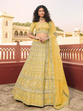 Myra Yellow Organza Embroidered Lehenga Choli | Grocsy