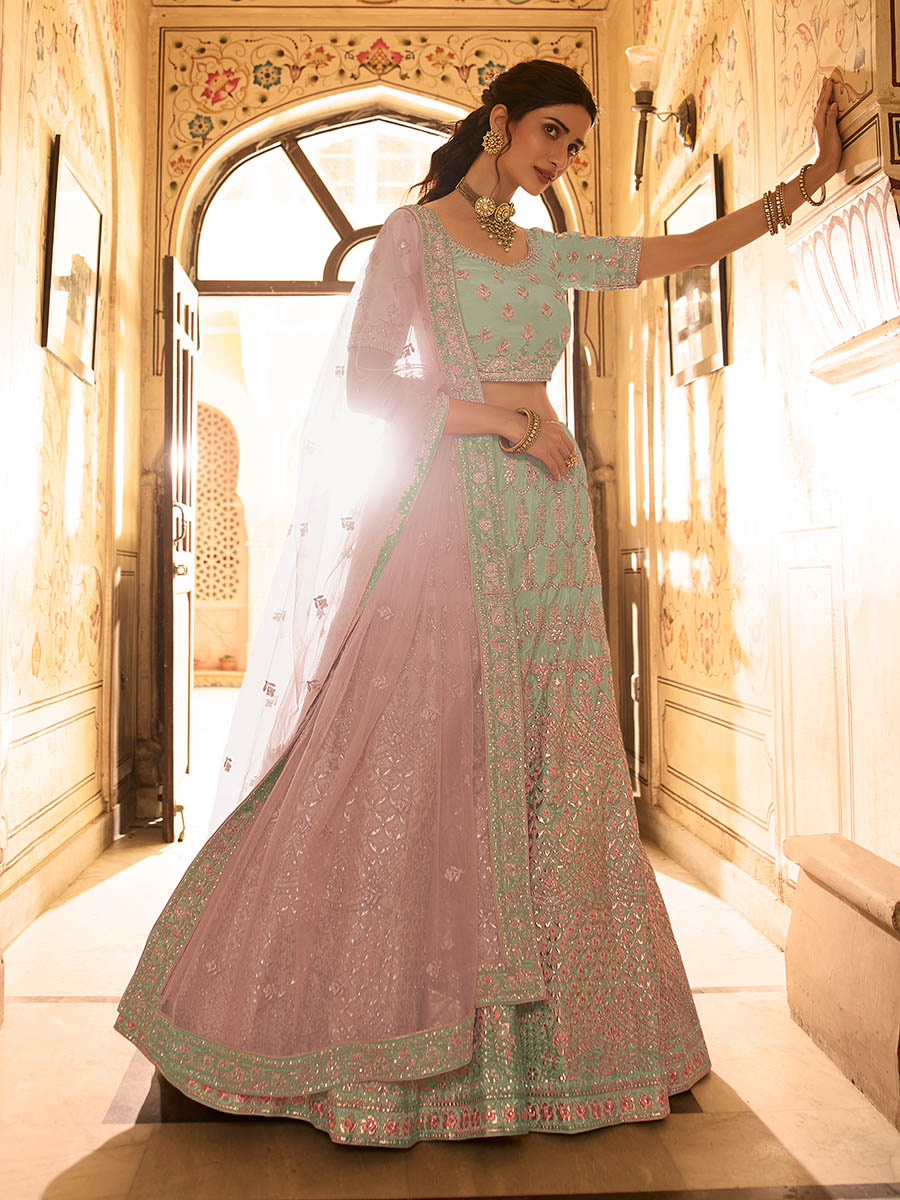 Myra Beautiful Sky Blue Crepe Embroidered Lehenga Choli | Grocsy