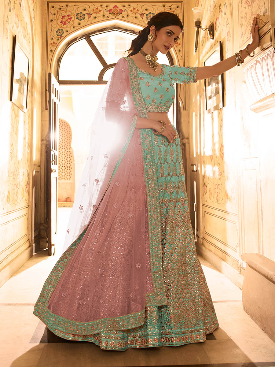 Myra Beautiful Blue Crepe Embroidered Lehenga Choli | Grocsy