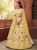 Myra Yellow Organza Embroidered Lehenga Choli | Grocsy
