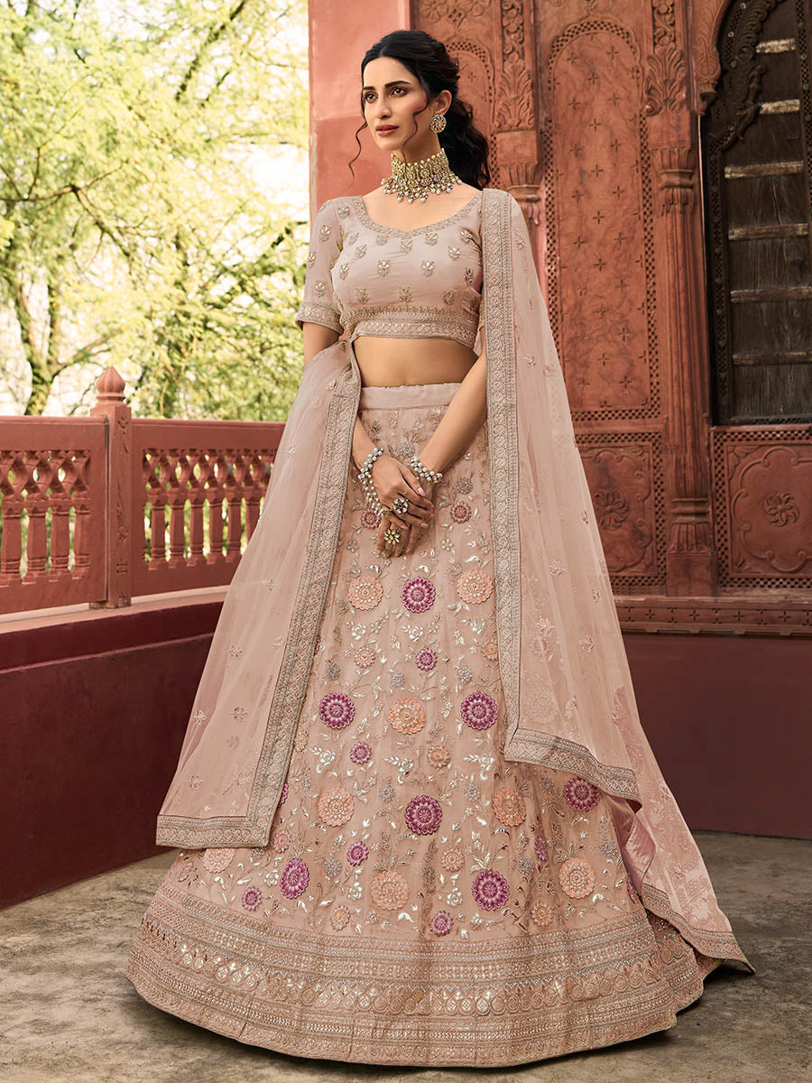 Myra Wedding Wear Mauve Organza Embroidered Lehenga Choli | Grocsy