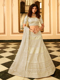 Myra Cream Organza Embroidered Lehenga Choli | Grocsy