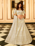 Myra Cream Organza Embroidered Lehenga Choli | Grocsy