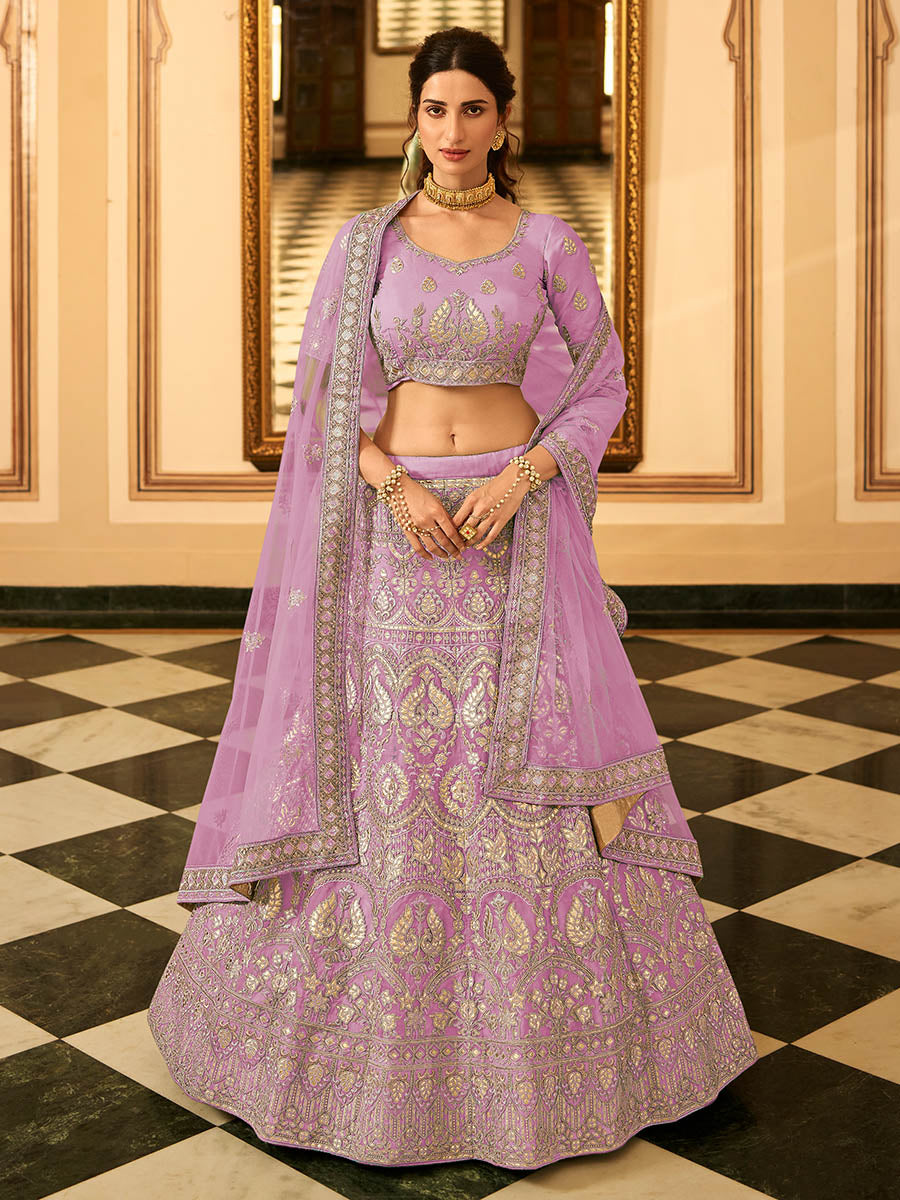 Myra Wine Organza Embroidered Lehenga Choli | Grocsy