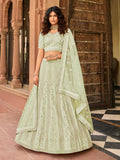 Myra Light Green Organza Embroidered Lehenga Choli | Grocsy