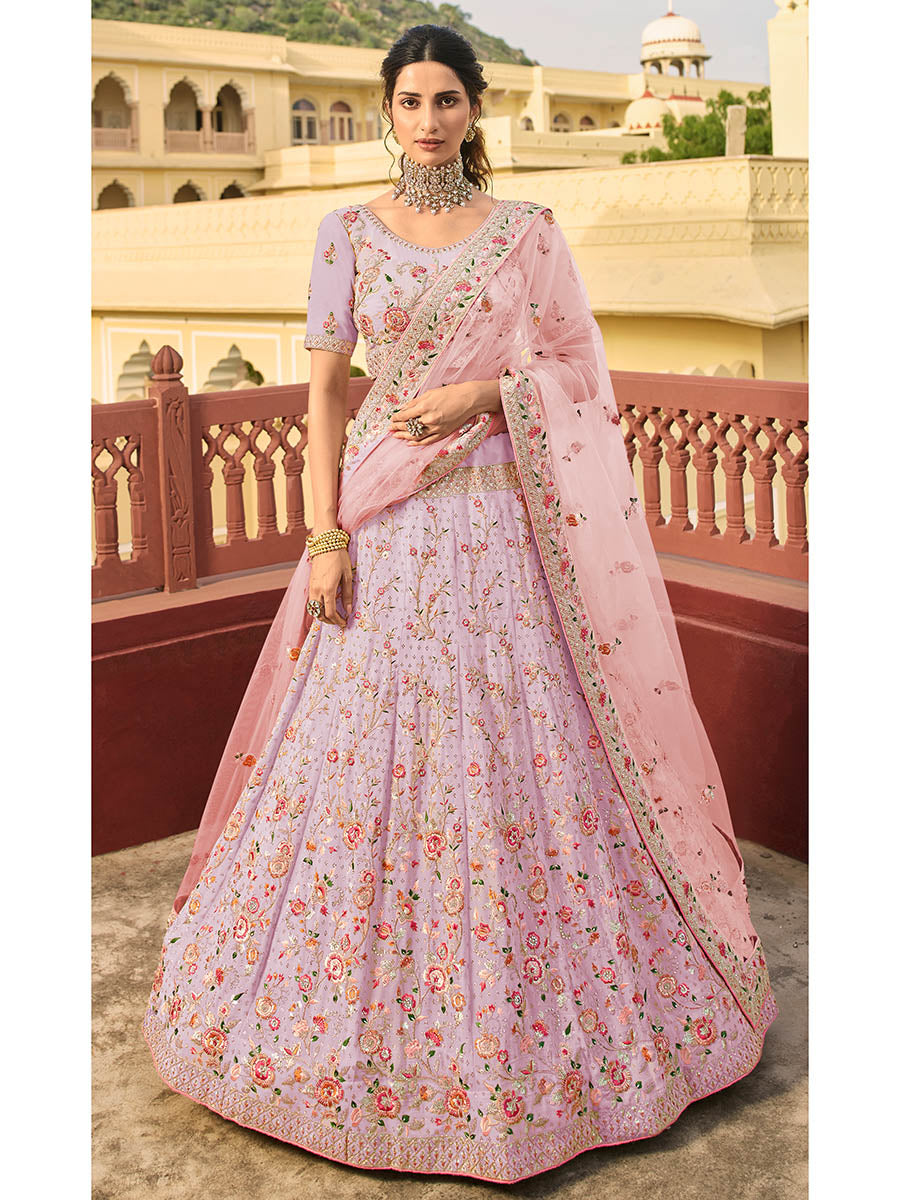 Myra Traditional Dark Pink Organza Embroidered Lehenga Choli | Grocsy