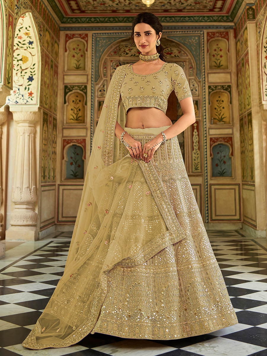 Myra Wedding Wear Pista Organza Embroidered Lehenga Choli | Grocsy