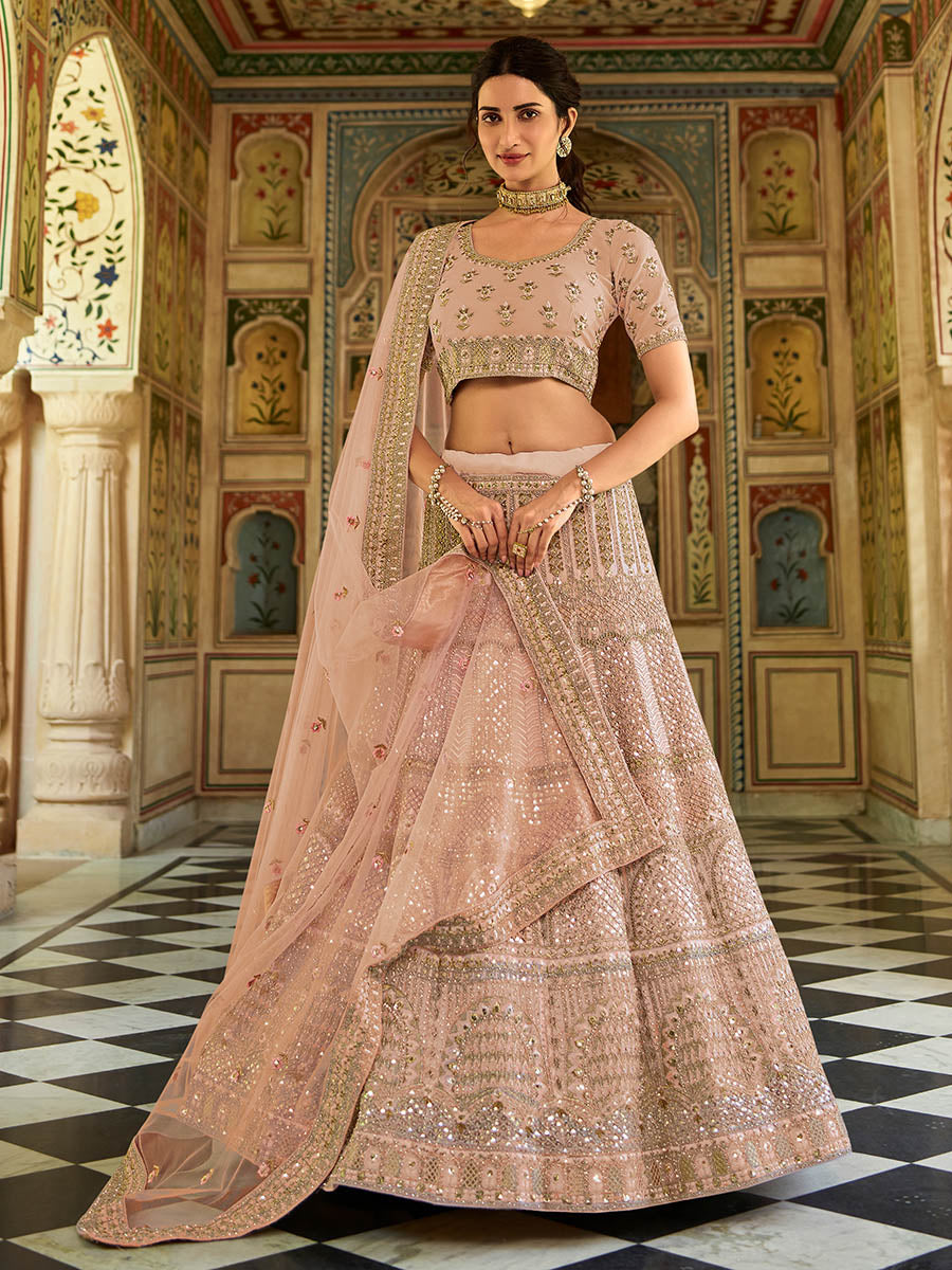 Myra Dusty Pink Organza Embroidered Lehenga Choli | Grocsy