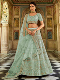 Myra Sea Blue Organza Embroidered Lehenga Choli | Grocsy