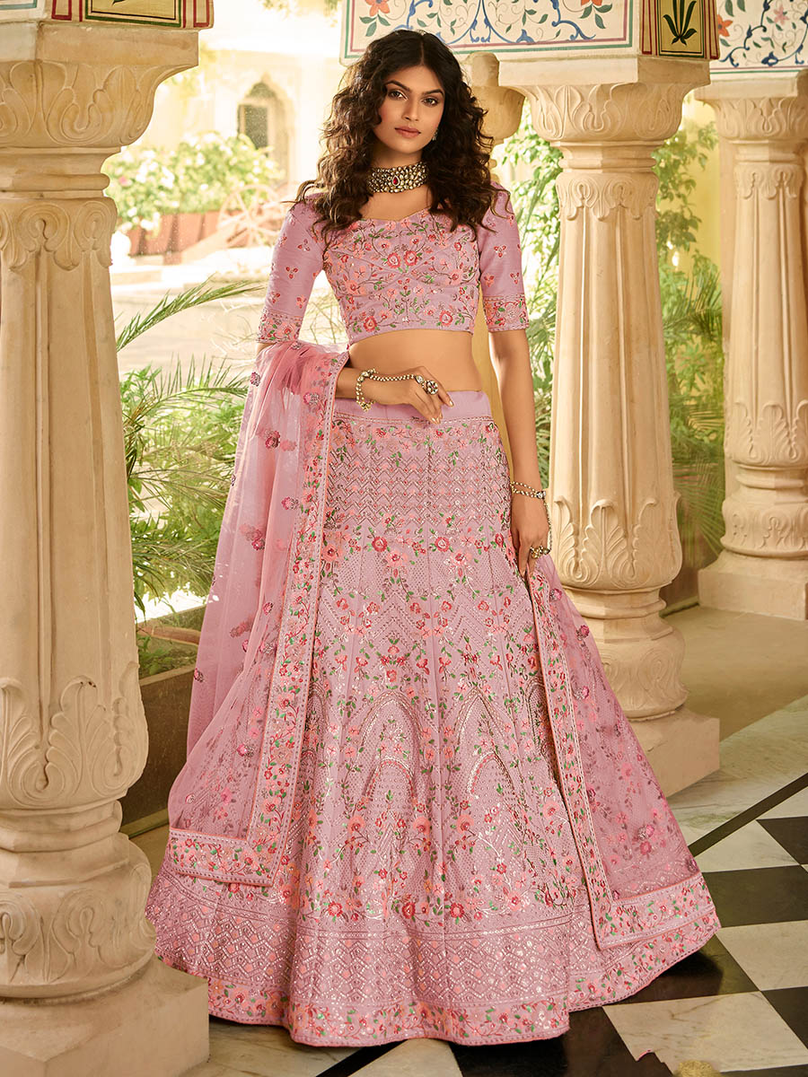 Myra Dark Pink Organza Embroidered Lehenga Choli | Grocsy