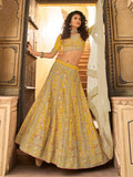 Myra Yellow Organza Embroidered Lehenga Choli | Grocsy