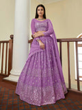 Myra Lilac Georgette Embroidered Lehenga | Grocsy