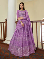 Myra Lilac Georgette Embroidered Lehenga | Grocsy