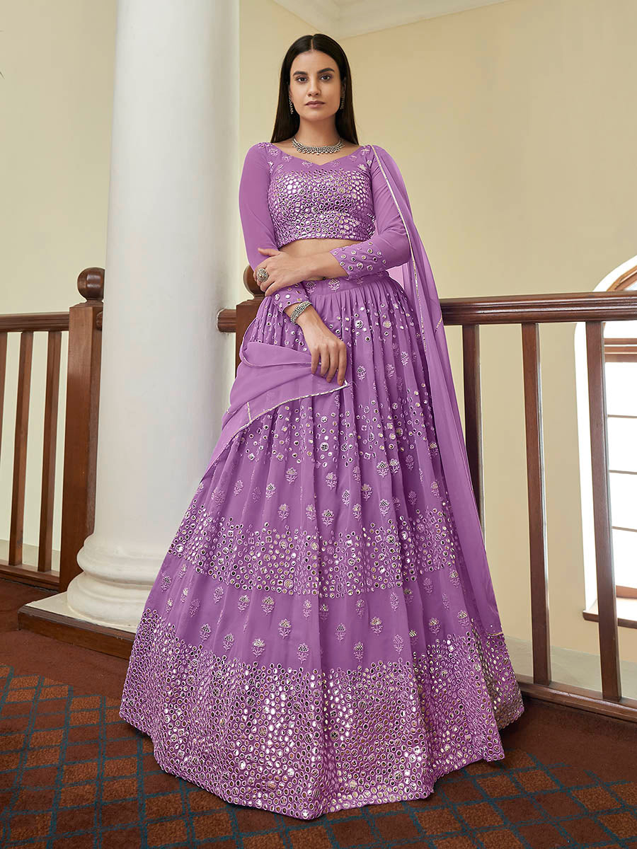 Myra Lilac Georgette Embroidered Lehenga | Grocsy