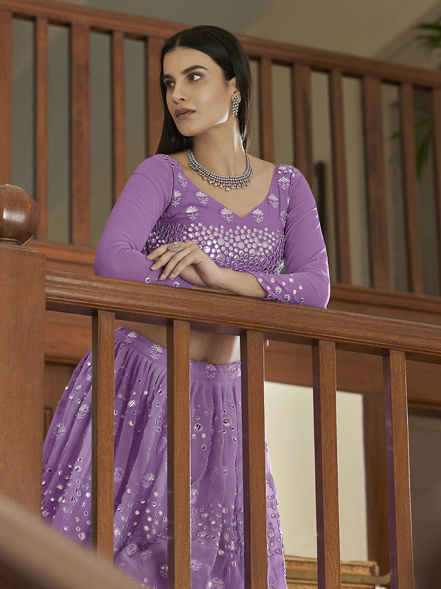 Myra Lilac Georgette Embroidered Lehenga | Grocsy
