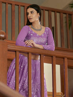 Myra Lilac Georgette Embroidered Lehenga | Grocsy