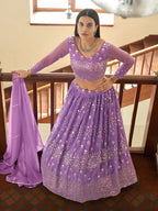Myra Lilac Georgette Embroidered Lehenga | Grocsy